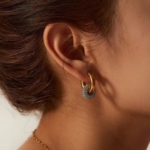 18k gold plated  cubic zirconium double hoop earring